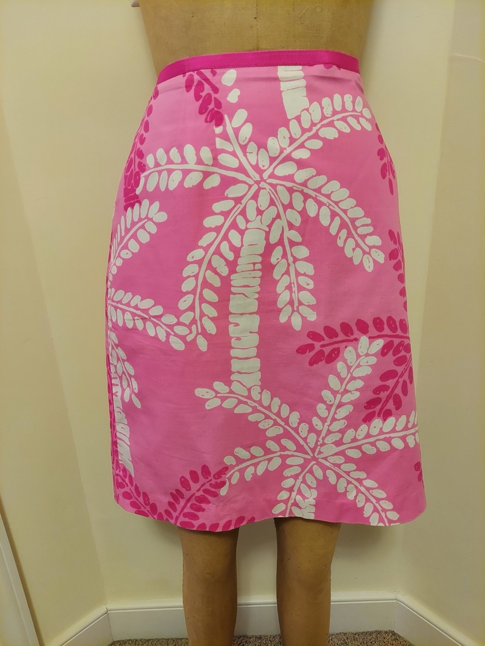 Lilly Pulitzer Pink and White Palm Print A-Line Skirt